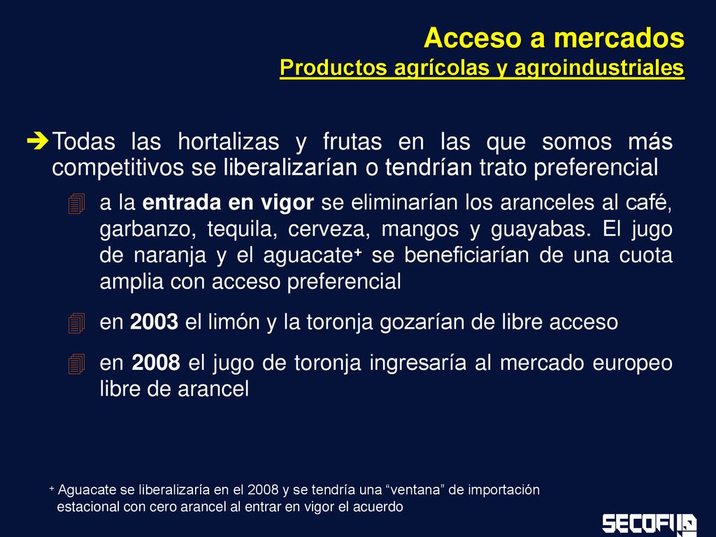 Acceso a mercados Productos agrícolas y agroindustriales
