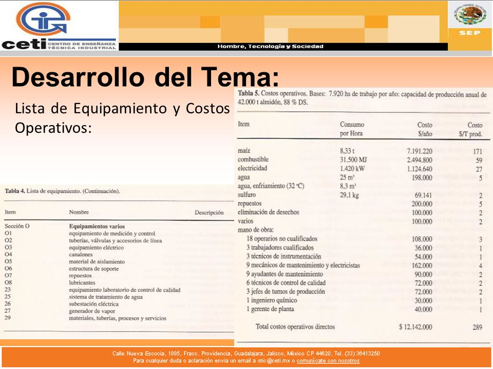 Lista de Equipamiento y Costos Operativos: