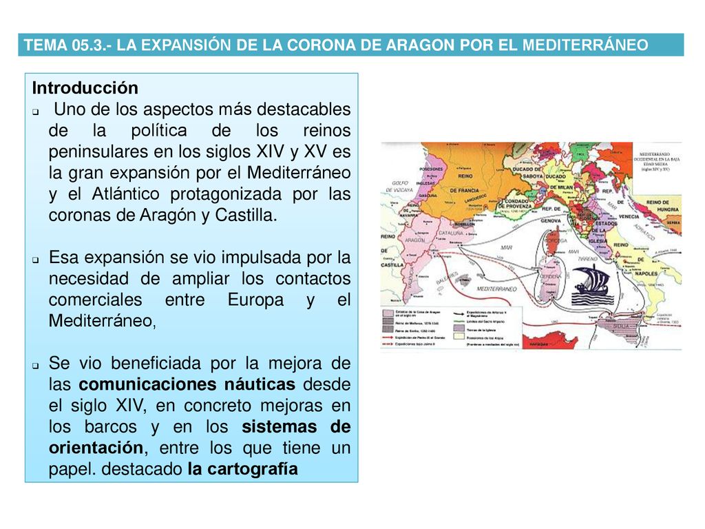 2 TEMA LA EXPANSIÓN DE LA CORONA DE ARAGON POR EL MEDITERRÁNEO. Introducción.