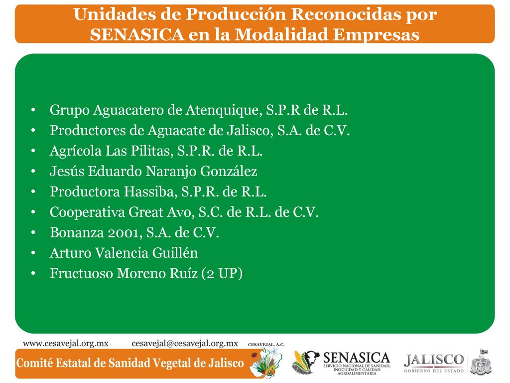 Unidades de Producción Reconocidas por SENASICA en la Modalidad Empresas