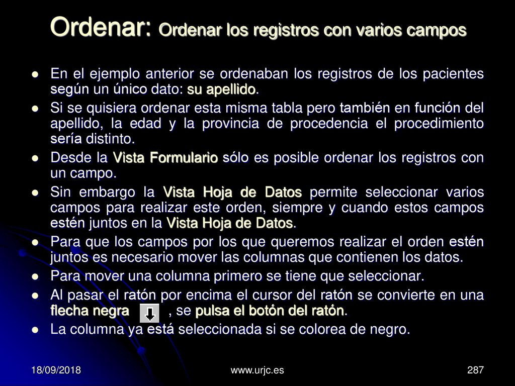 Ordenar: Ordenar los registros con varios campos