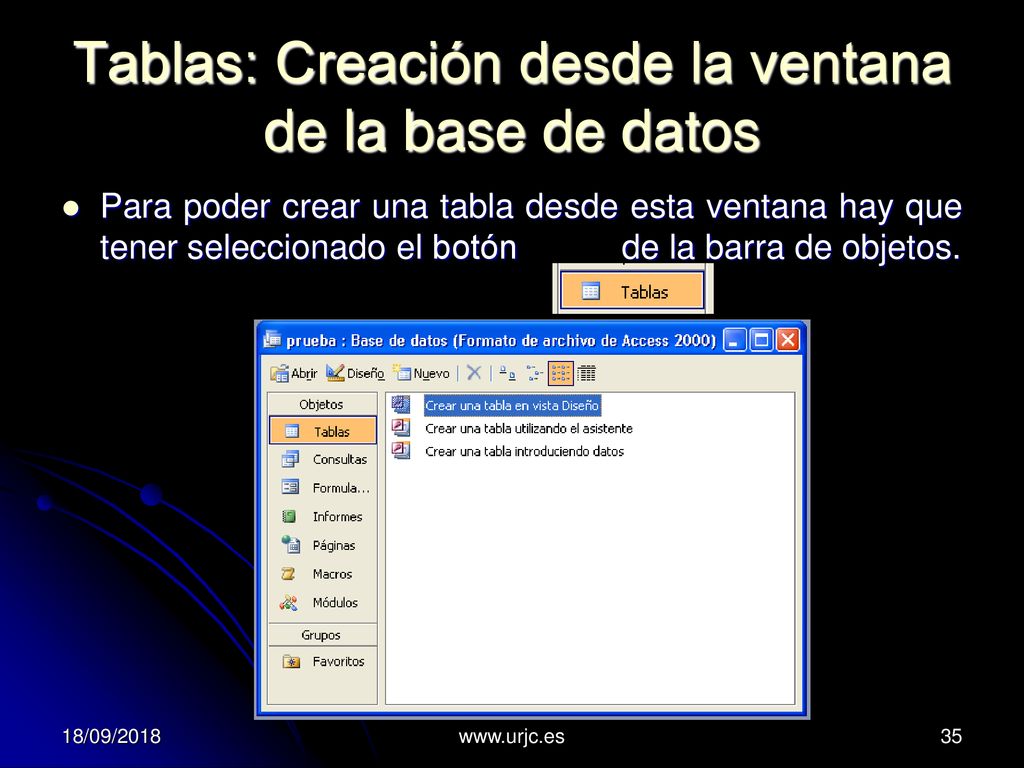 Tablas: Creación desde la ventana de la base de datos