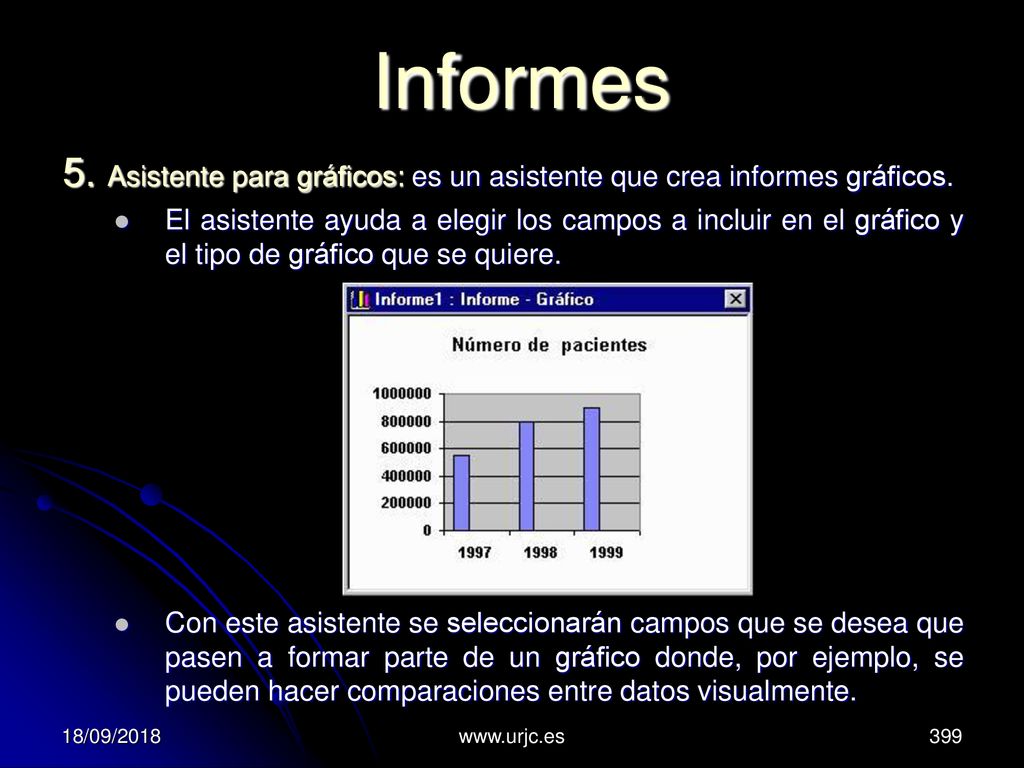 Informes 5. Asistente para gráficos: es un asistente que crea informes gráficos.