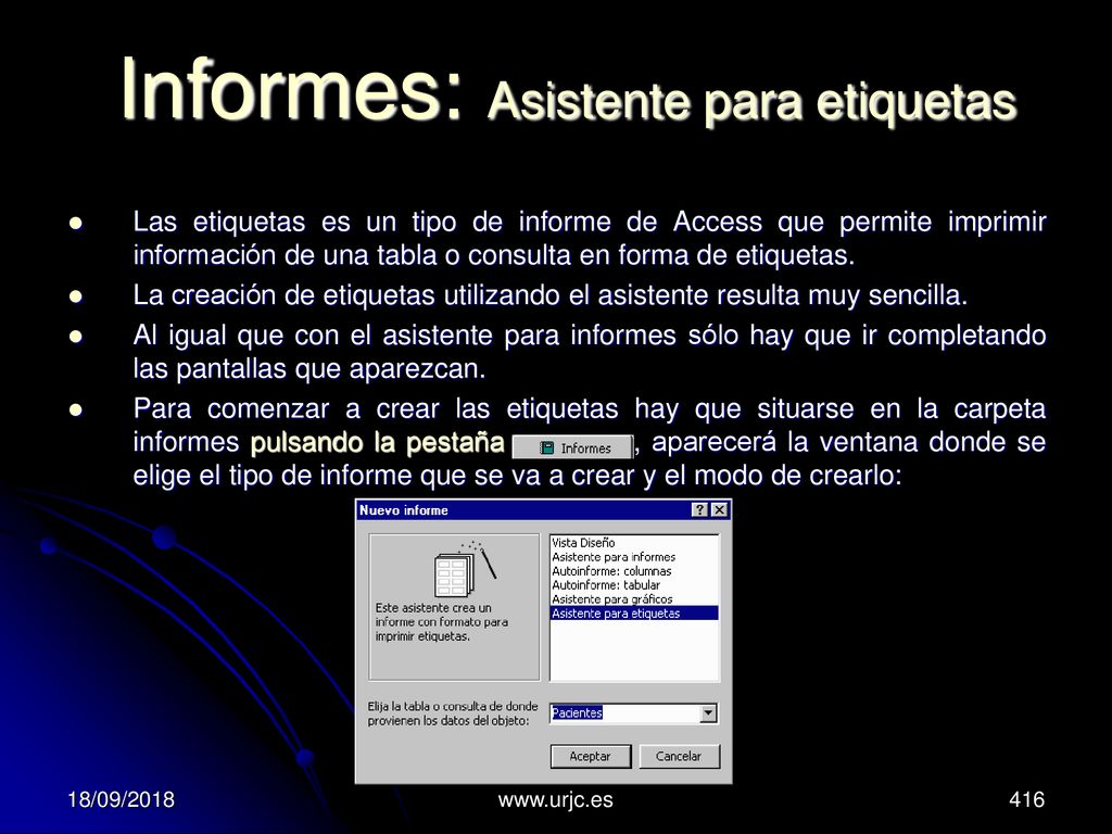 Informes: Asistente para etiquetas