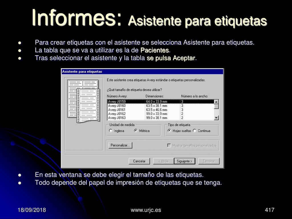 Informes: Asistente para etiquetas
