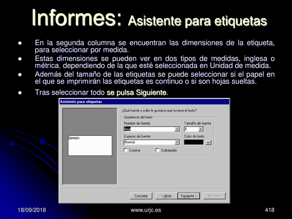 Informes: Asistente para etiquetas