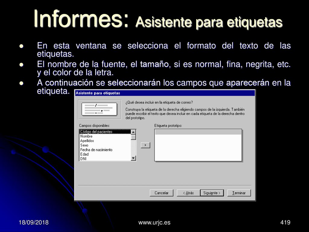 Informes: Asistente para etiquetas