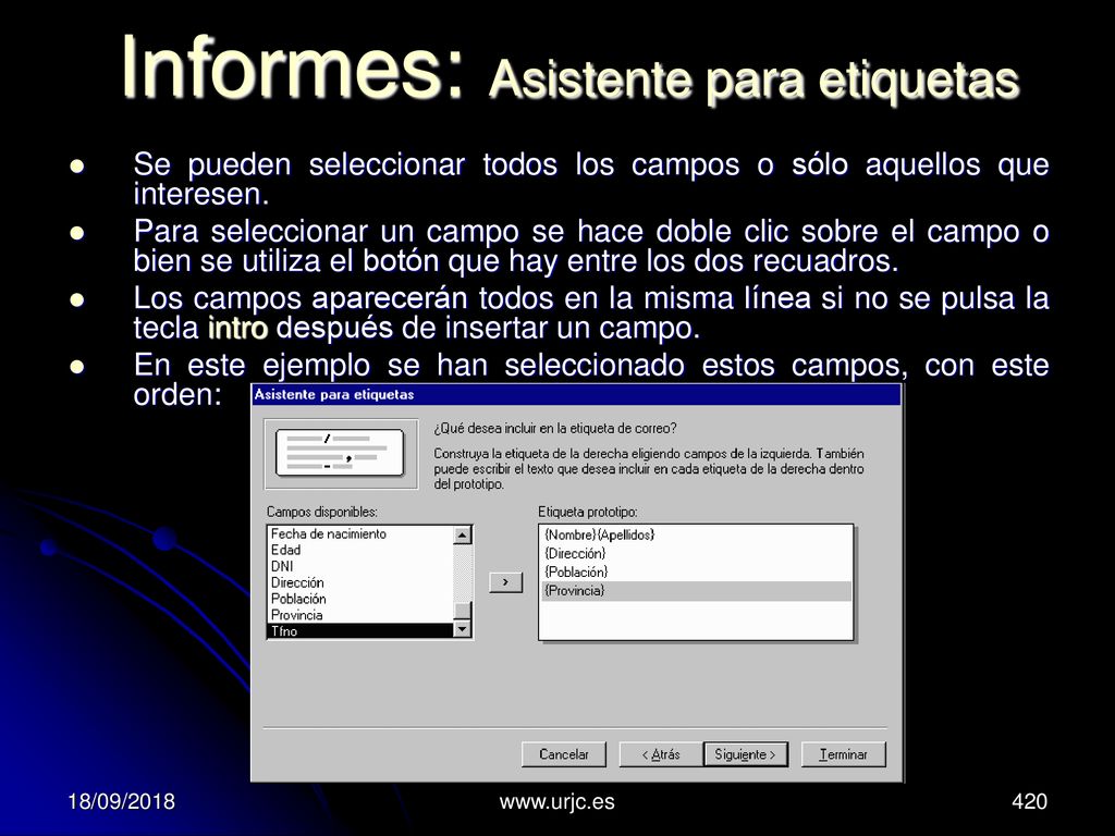 Informes: Asistente para etiquetas