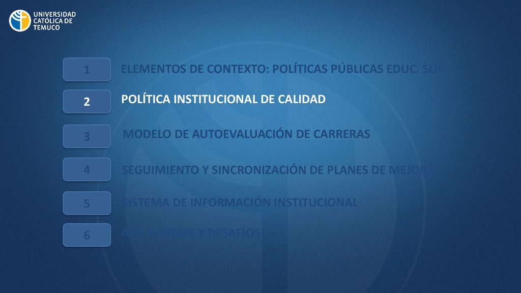 1 ELEMENTOS DE CONTEXTO: POLÍTICAS PÚBLICAS EDUC. SUP. 2. POLÍTICA INSTITUCIONAL DE CALIDAD. 3. MODELO DE AUTOEVALUACIÓN DE CARRERAS.