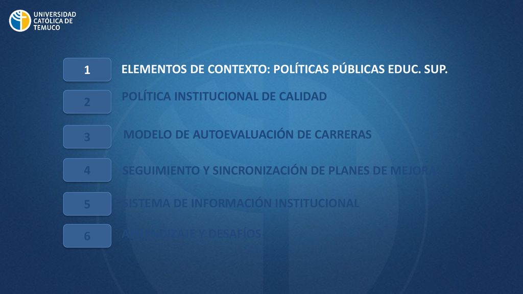 1 ELEMENTOS DE CONTEXTO: POLÍTICAS PÚBLICAS EDUC. SUP. POLÍTICA INSTITUCIONAL DE CALIDAD MODELO DE AUTOEVALUACIÓN DE CARRERAS.