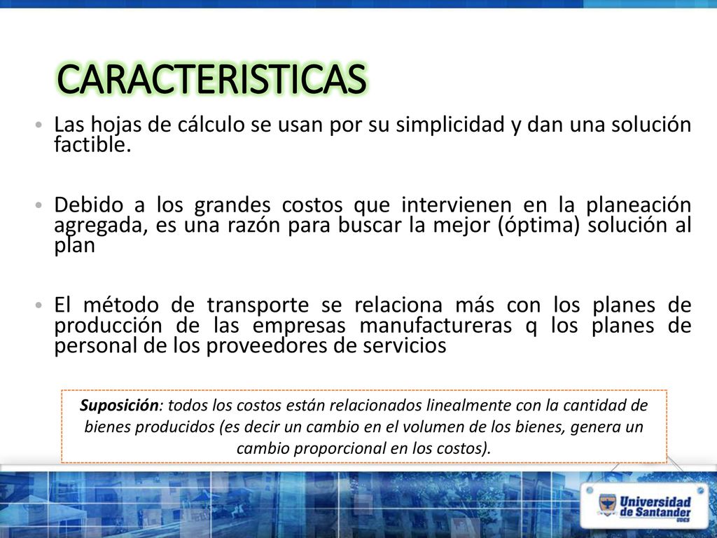 CARACTERISTICAS Las hojas de cálculo se usan por su simplicidad y dan una solución factible.