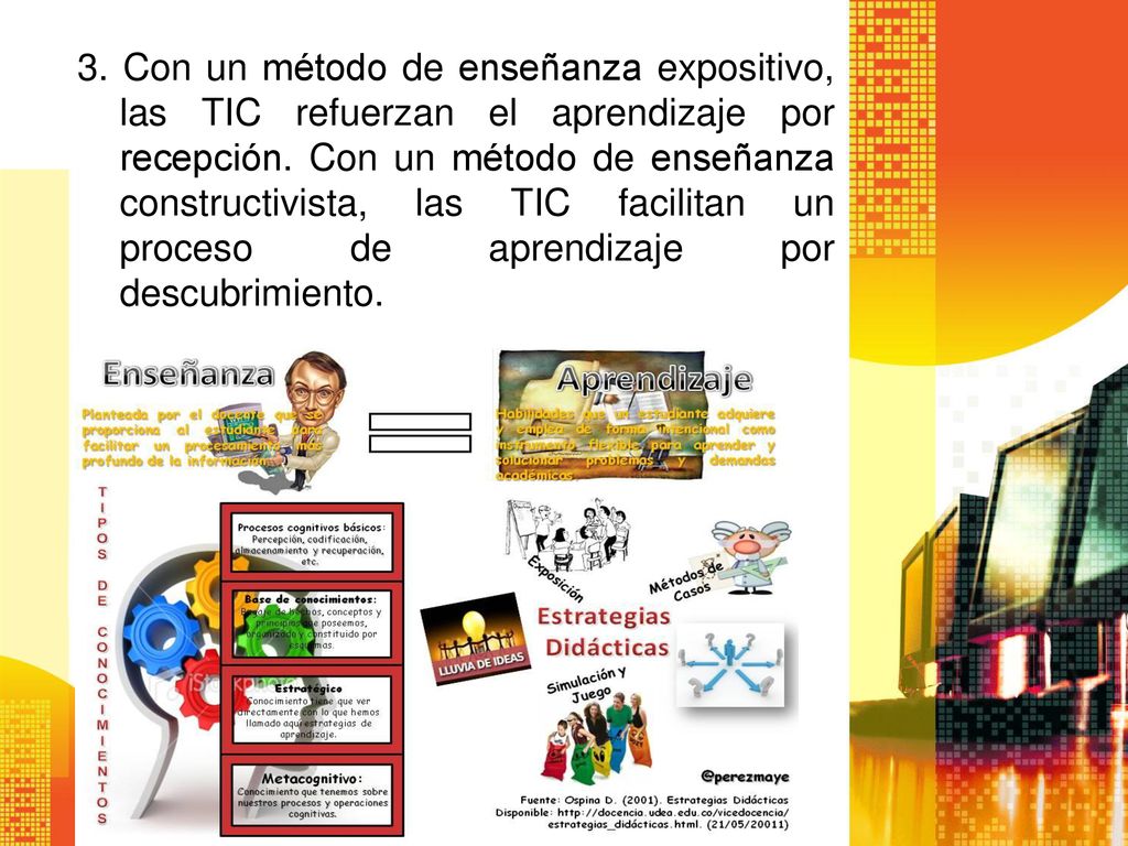 3. Con un método de enseñanza expositivo, las TIC refuerzan el aprendizaje por recepción.