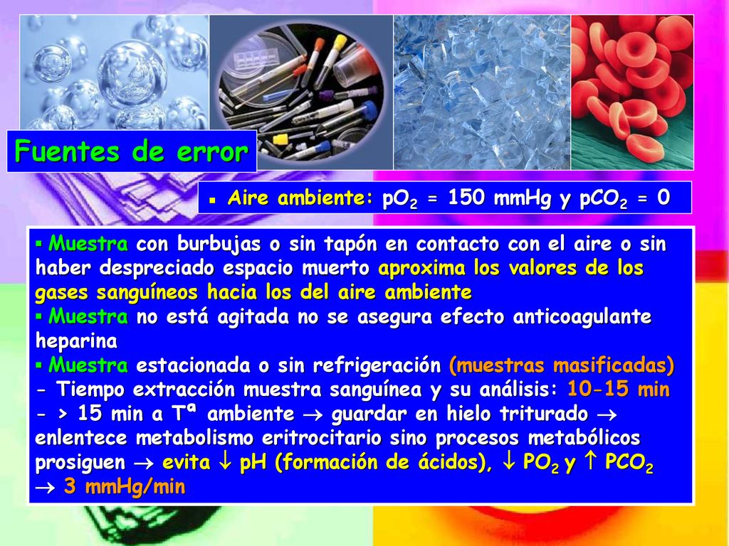 Fuentes de error ▪ Aire ambiente: pO2 = 150 mmHg y pCO2 = 0