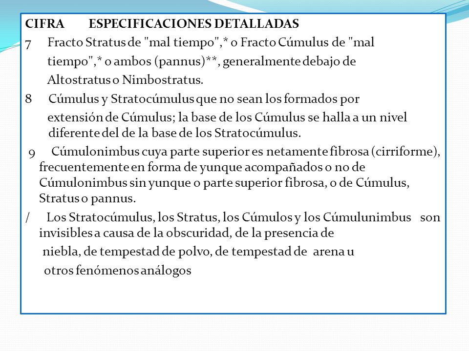 CIFRA ESPECIFICACIONES DETALLADAS 7 Fracto Stratus de mal tiempo ,
