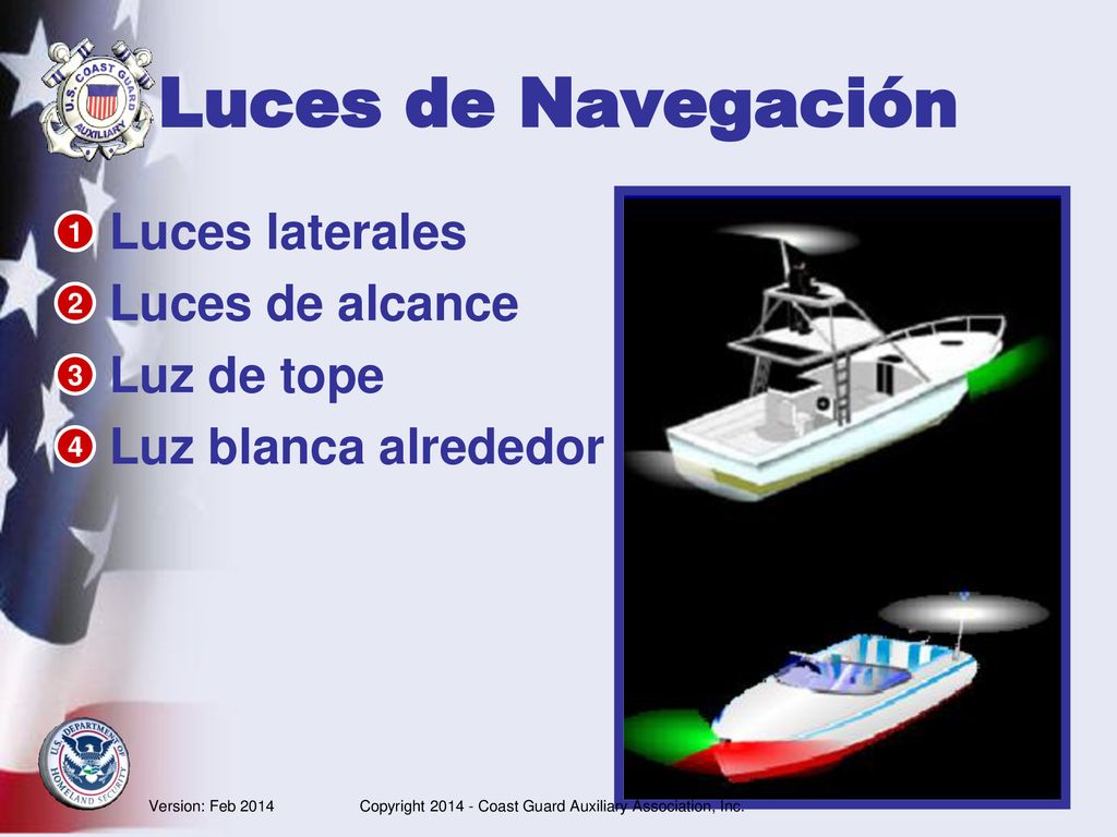 Luces de Navegación Luces laterales Luces de alcance Luz de tope