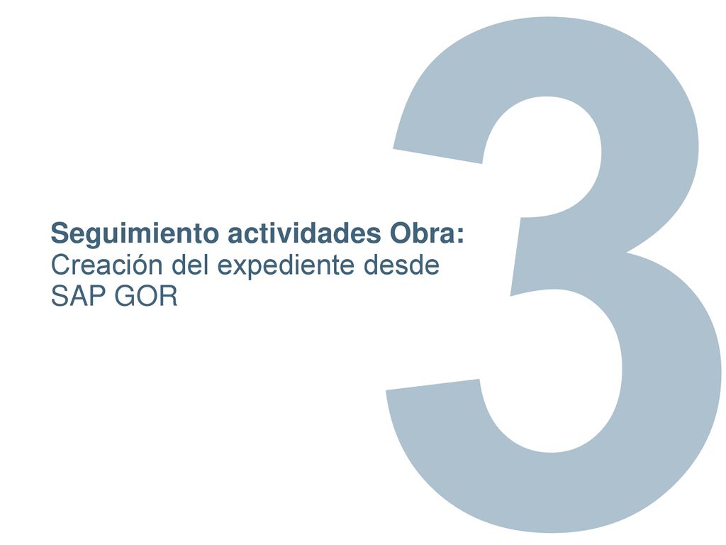 3 Seguimiento actividades Obra: Creación del expediente desde SAP GOR