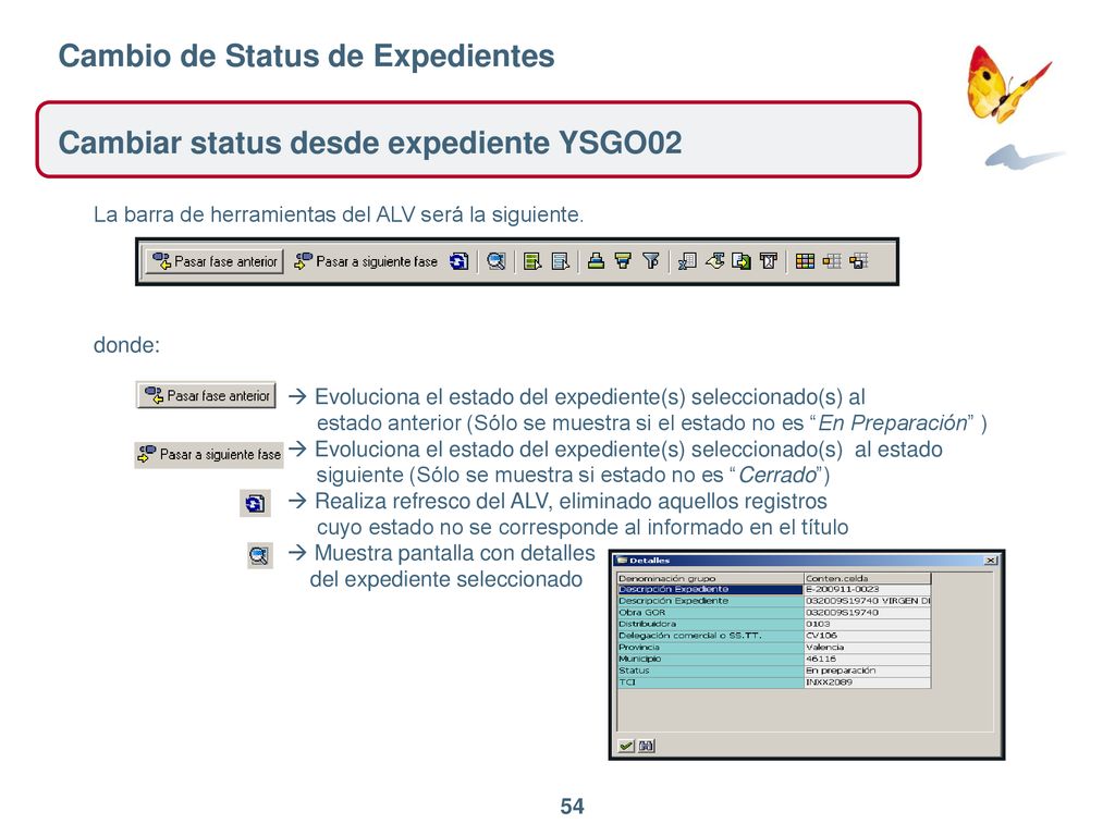 Cambio de Status de Expedientes Cambiar status desde expediente YSGO02