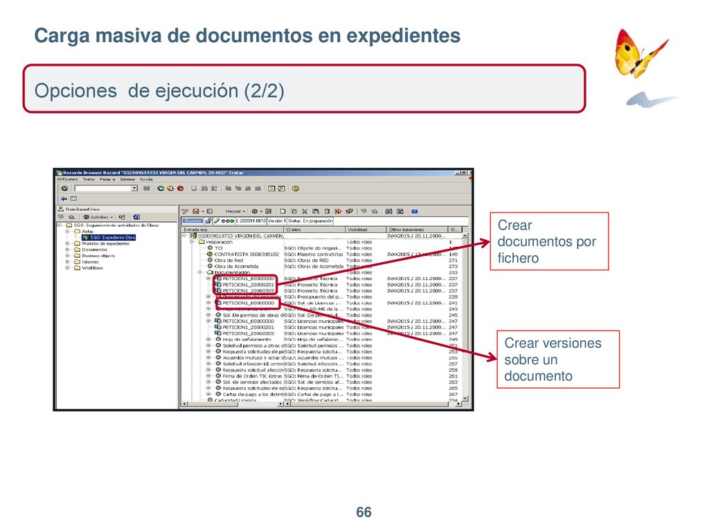 Carga masiva de documentos en expedientes Opciones de ejecución (2/2)