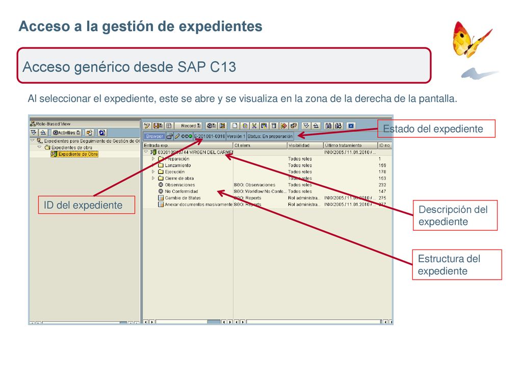 Acceso a la gestión de expedientes Acceso genérico desde SAP C13