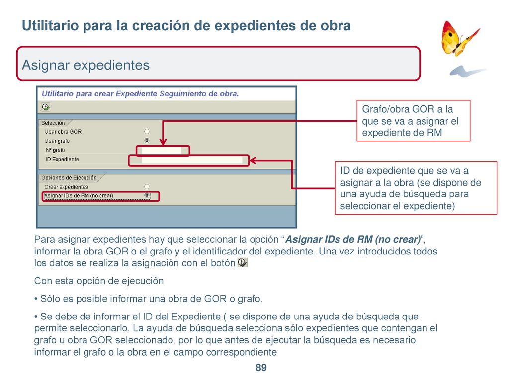 Utilitario para la creación de expedientes de obra Asignar expedientes