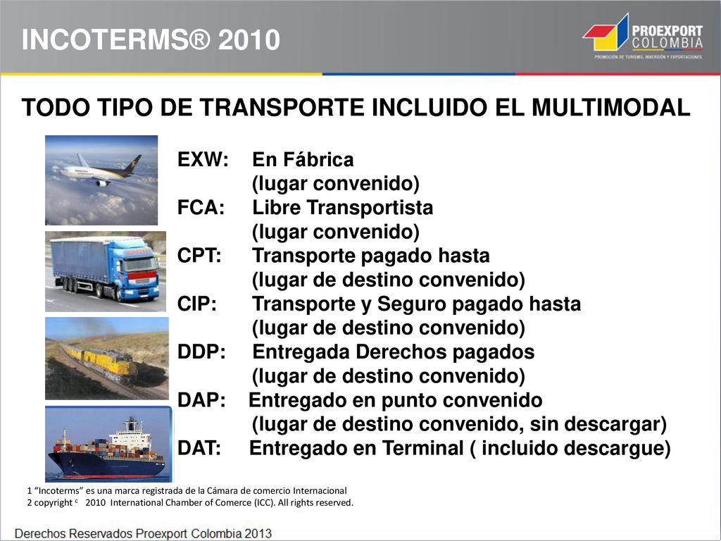 INCOTERMS® 2010 TODO TIPO DE TRANSPORTE INCLUIDO EL MULTIMODAL