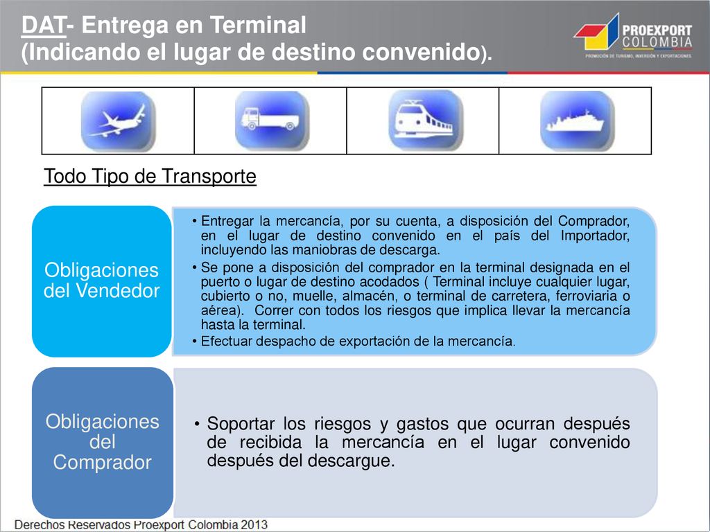 DAT- Entrega en Terminal (Indicando el lugar de destino convenido).