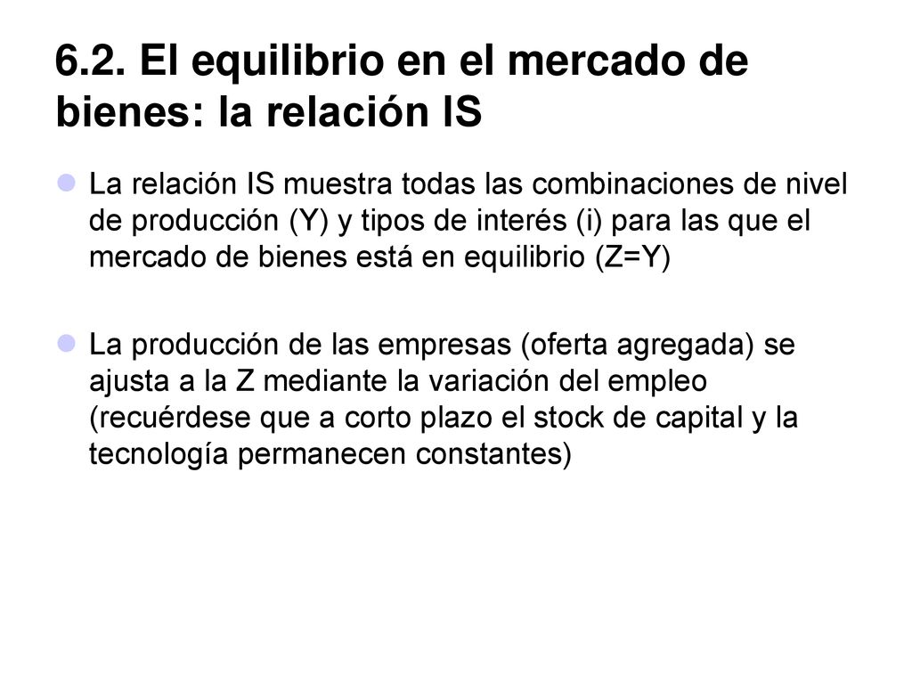 6.2. El equilibrio en el mercado de bienes: la relación IS