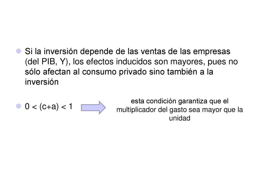 Si la inversión depende de las ventas de las empresas (del PIB, Y), los efectos inducidos son mayores, pues no sólo afectan al consumo privado sino también a la inversión
