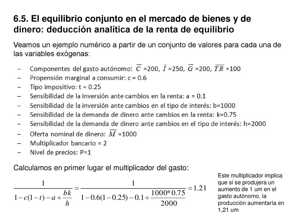 6.5. El equilibrio conjunto en el mercado de bienes y de dinero: deducción analítica de la renta de equilibrio