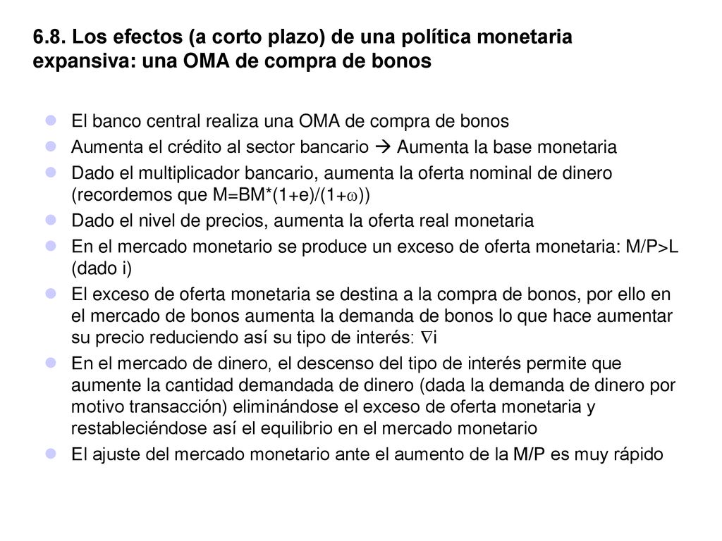 6.8. Los efectos (a corto plazo) de una política monetaria expansiva: una OMA de compra de bonos