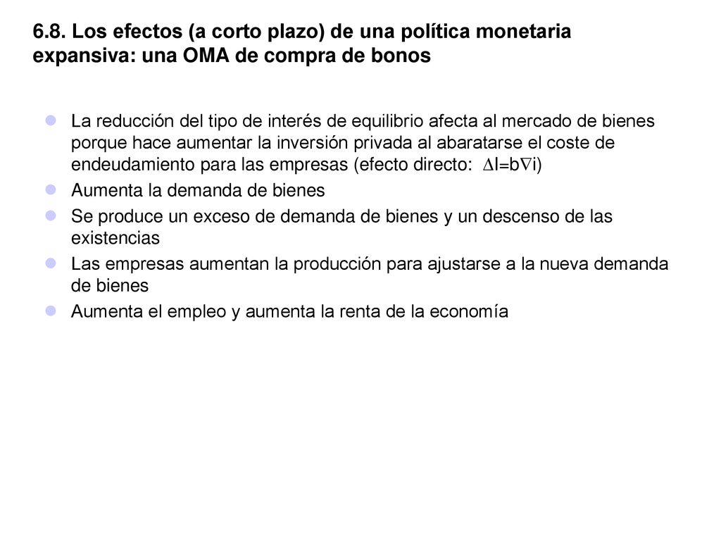 6.8. Los efectos (a corto plazo) de una política monetaria expansiva: una OMA de compra de bonos