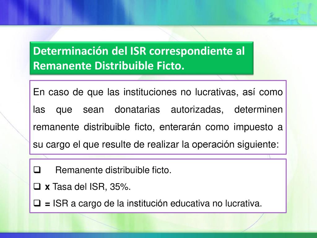 Determinación del ISR correspondiente al Remanente Distribuible Ficto.