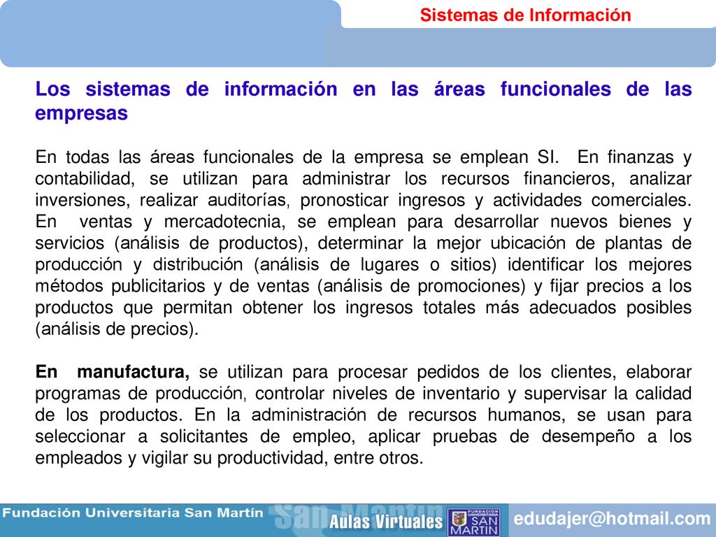 Los sistemas de información en las áreas funcionales de las empresas