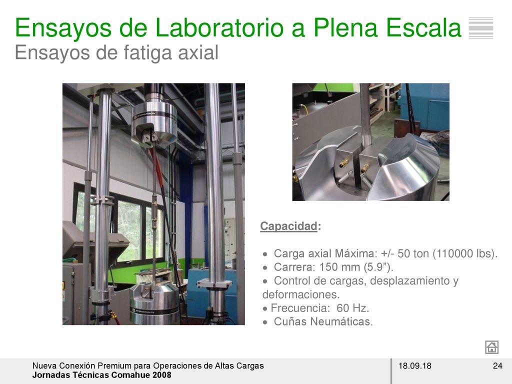Ensayos de Laboratorio a Plena Escala Ensayos de fatiga axial
