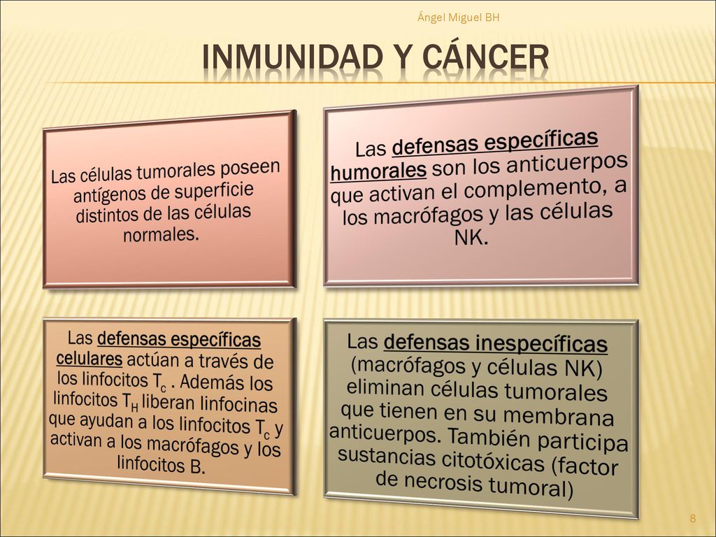 Ángel Miguel BH INMUNIDAD Y CÁNCER. Las células tumorales poseen antígenos de superficie distintos de las células normales.