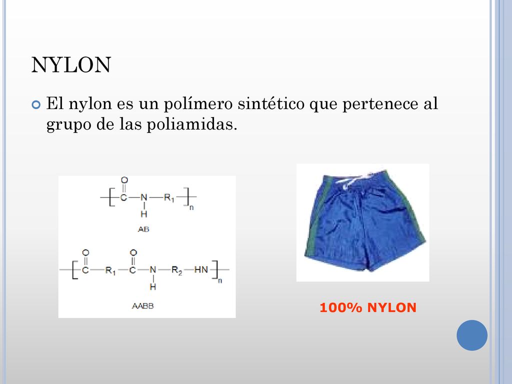 NYLON El nylon es un polímero sintético que pertenece al grupo de las poliamidas. 100% NYLON