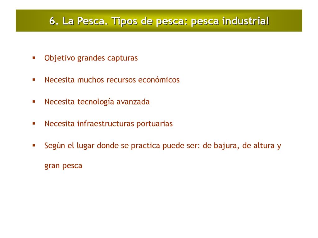6. La Pesca. Tipos de pesca: pesca industrial
