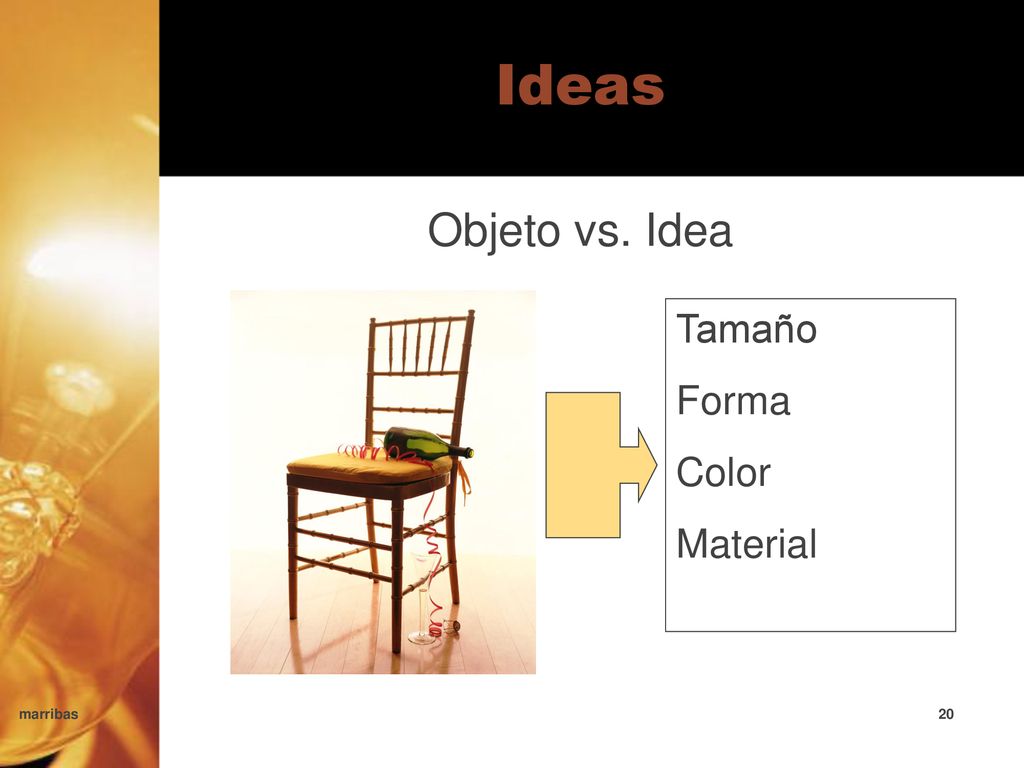 Ideas Objeto vs. Idea Tamaño Forma Color Material marribas