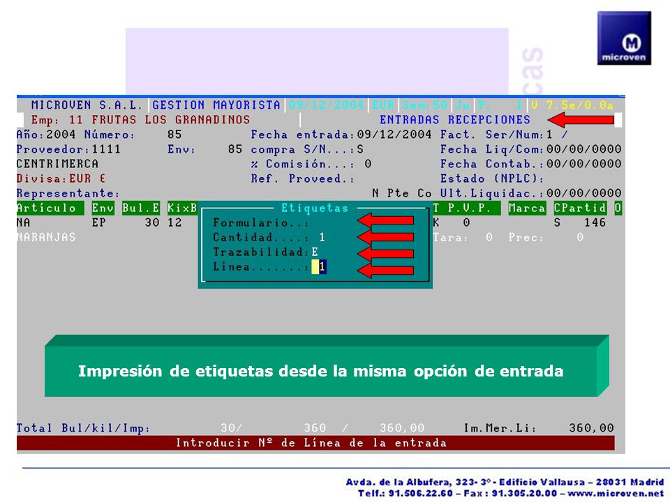 Impresión de etiquetas desde la misma opción de entrada
