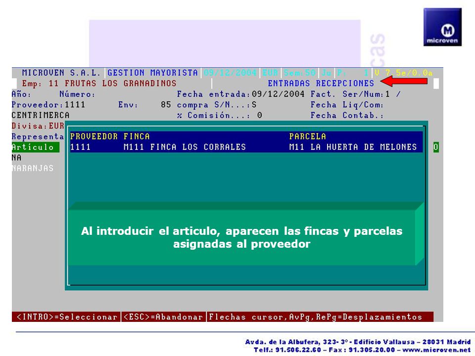 Al introducir el articulo, aparecen las fincas y parcelas