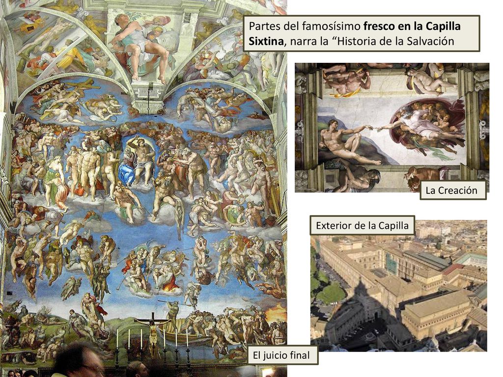 Partes del famosísimo fresco en la Capilla Sixtina, narra la Historia de la Salvación