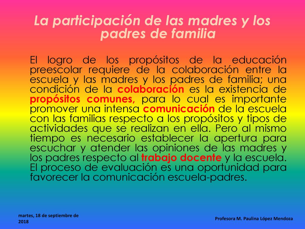 La participación de las madres y los padres de familia