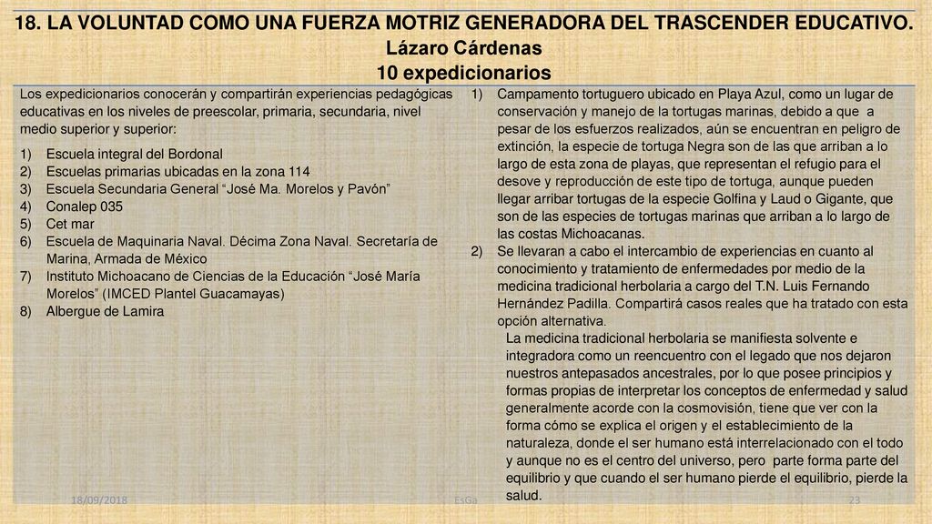 18. LA VOLUNTAD COMO UNA FUERZA MOTRIZ GENERADORA DEL TRASCENDER EDUCATIVO. Lázaro Cárdenas