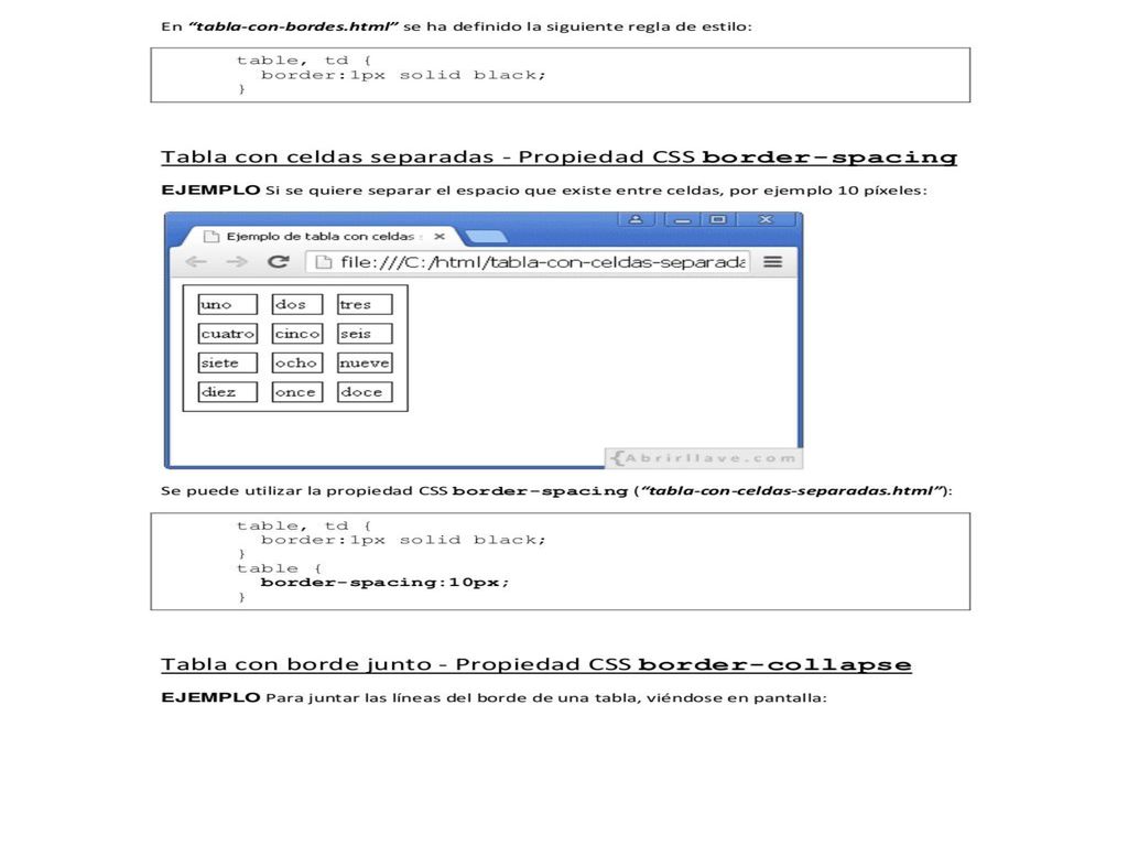 EJEMPLO Para juntar las lÃ­neas del borde de una tabla, viÃ©ndose en pantalla: