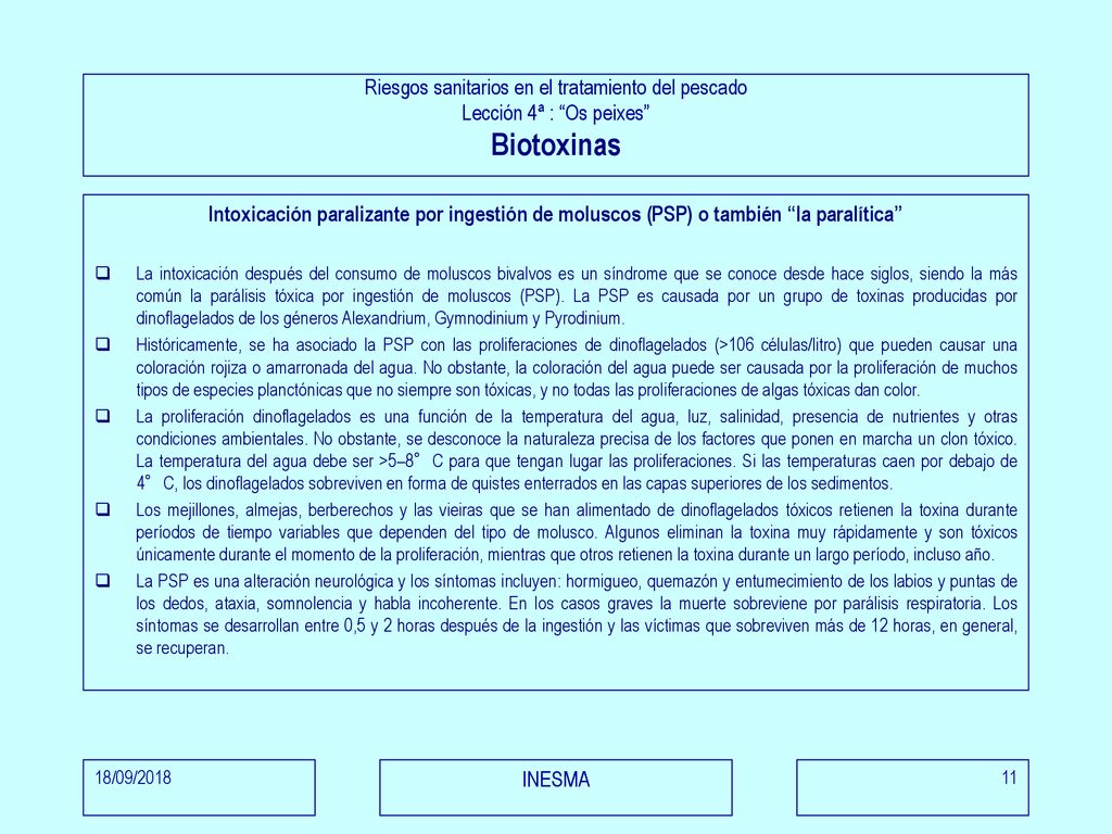 Riesgos sanitarios en el tratamiento del pescado Lección 4ª : Os peixes Biotoxinas