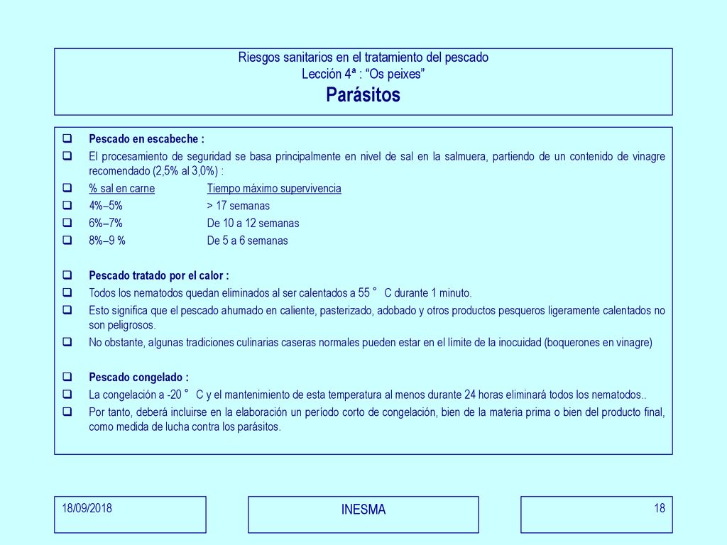 Riesgos sanitarios en el tratamiento del pescado Lección 4ª : Os peixes Parásitos