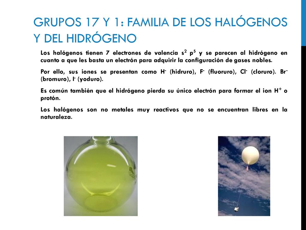 Grupos 17 y 1: familia de los halógenos y del hidrógeno