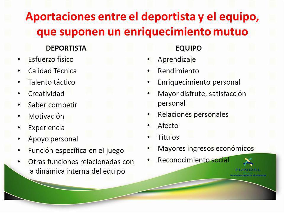 Aportaciones entre el deportista y el equipo, que suponen un enriquecimiento mutuo