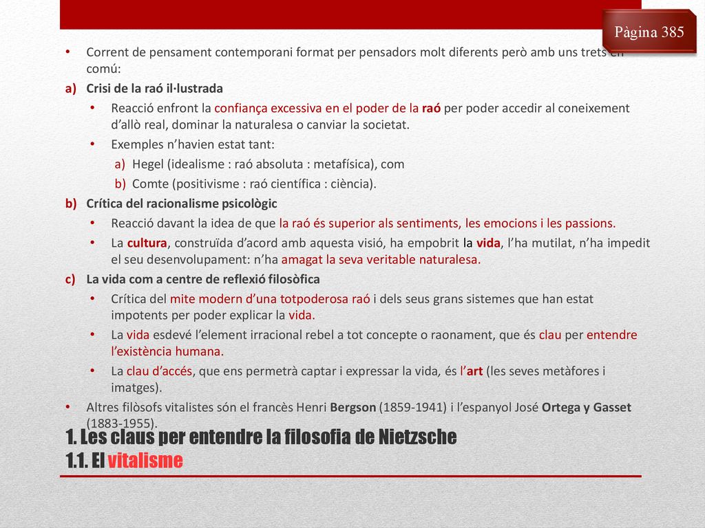 1. Les claus per entendre la filosofia de Nietzsche 1.1. El vitalisme