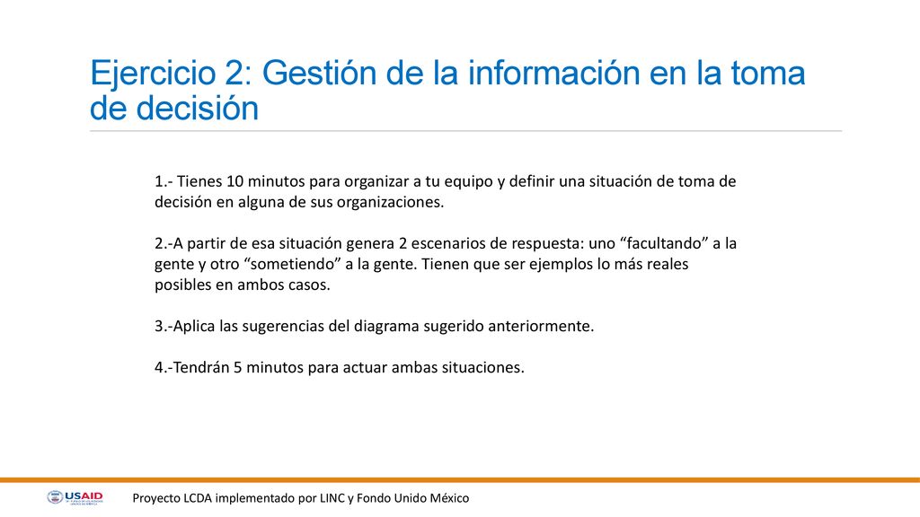 Ejercicio 2: Gestión de la información en la toma de decisión